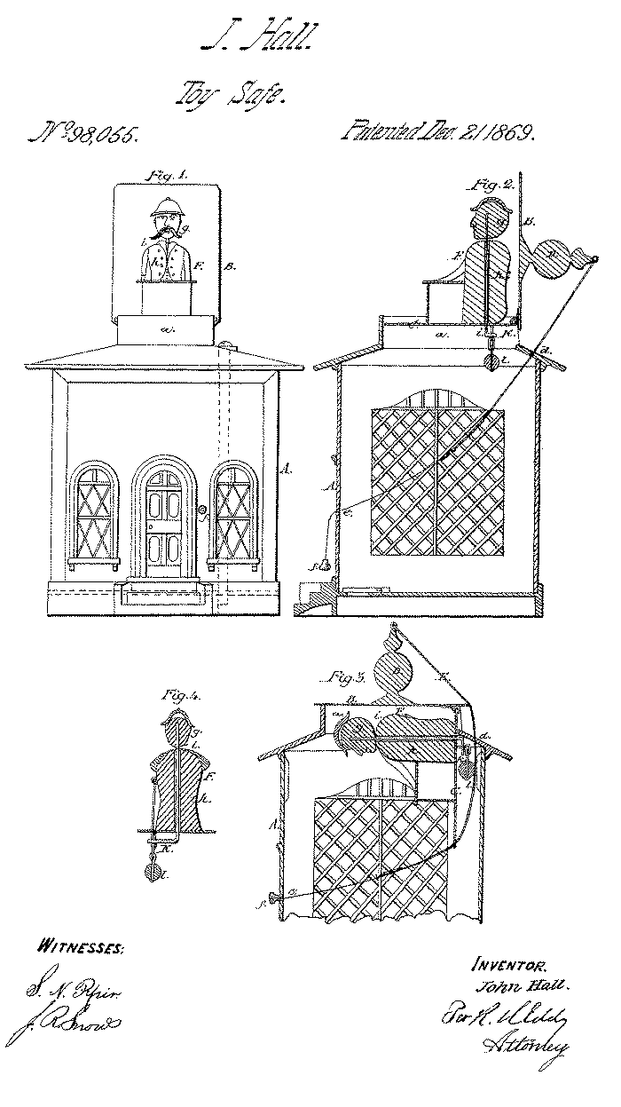 Hall's Excelsior Bank, Patent Drawing No. 98,055