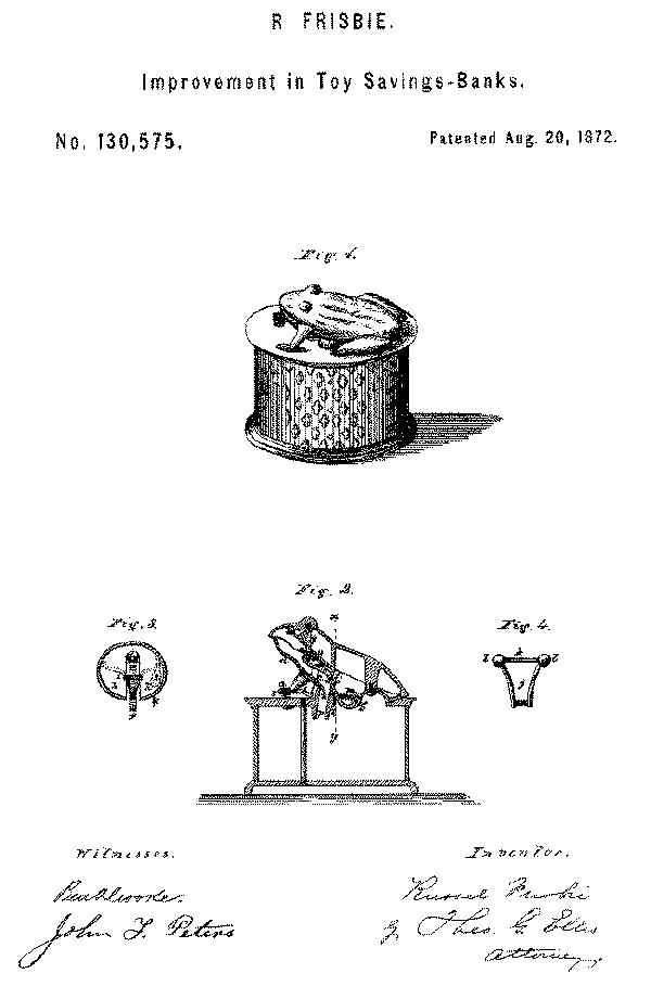 Frog on Lattice Bank, Patent Drawing No. 130,575